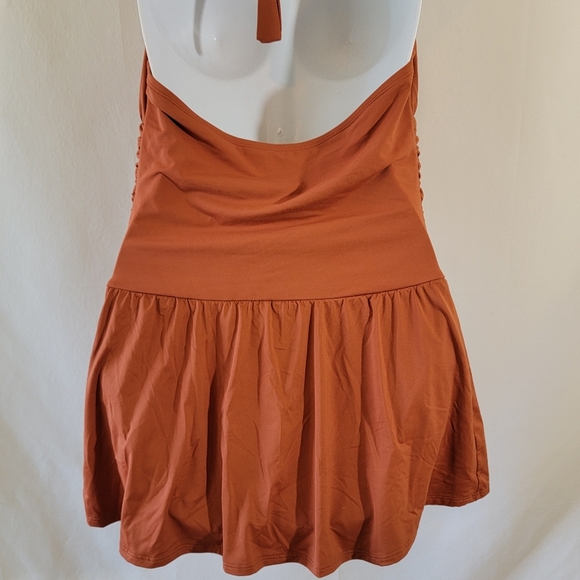 BLUE|Rod Beattie Chestnut Ruched Plunging Halter One Piece Swimsuit Sz 12 Sexy - Picture 6 of 12